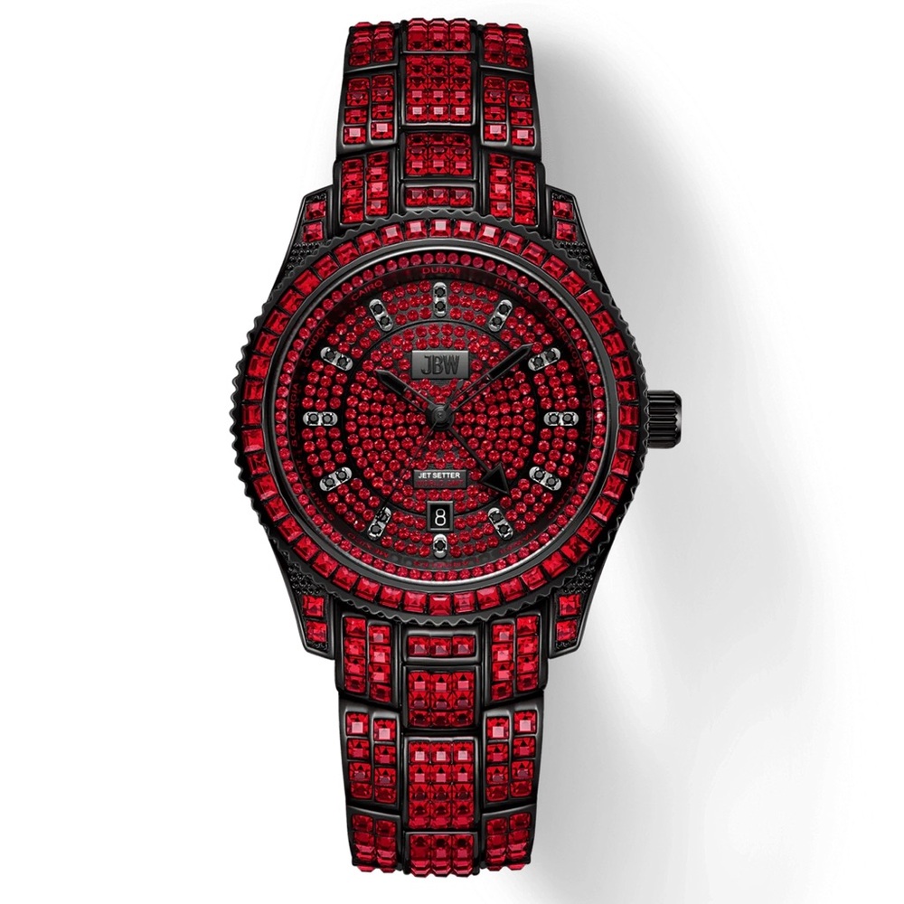 JBW Reserve GMT Red Stone and Black Diamond Watch